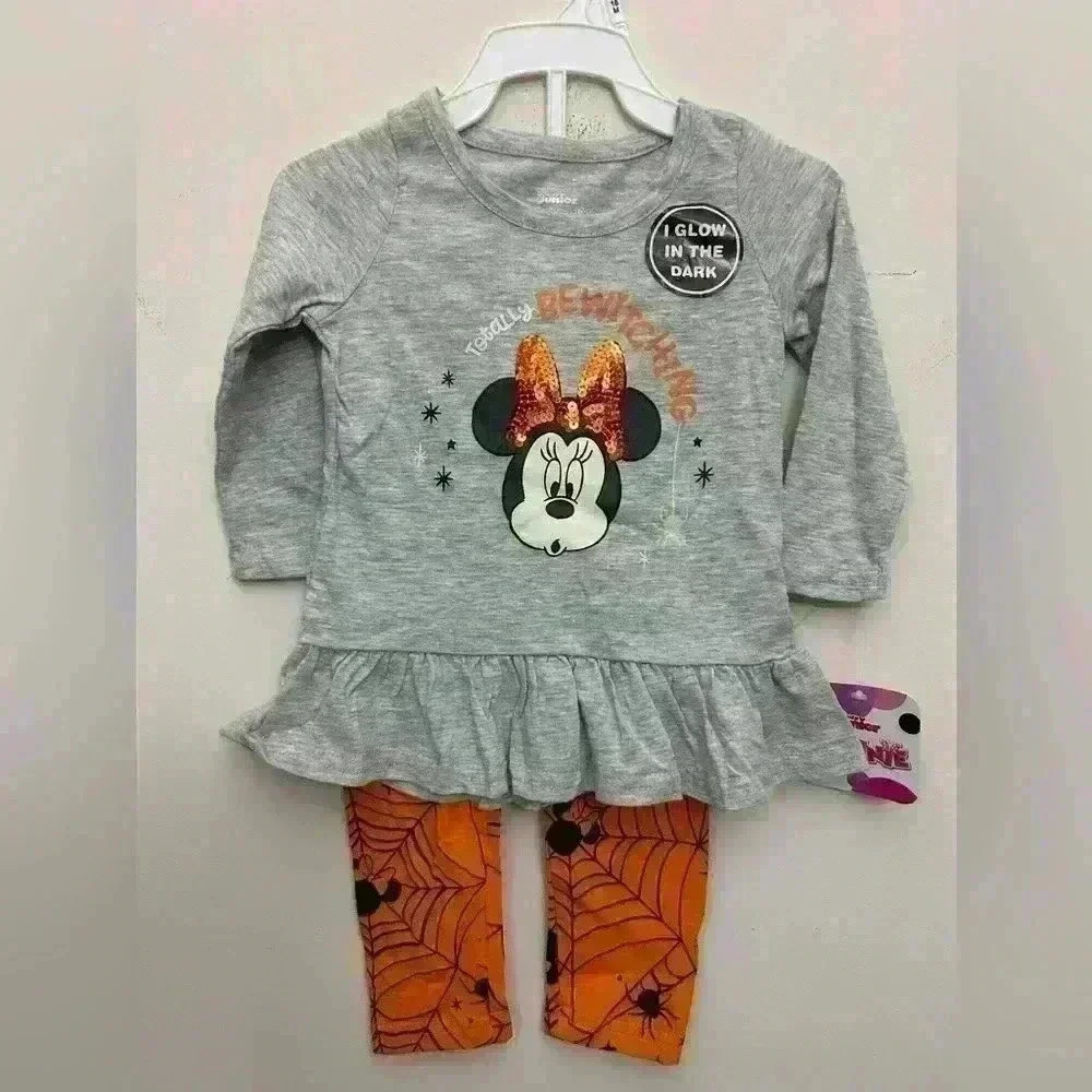 Disney Junior Minnie Set Toddler Girls Outfit Halloween Glow In The Dark 18M NWT